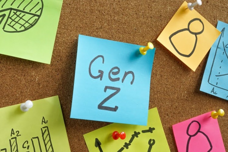 Colourful post-its on a bulletin board with one stating Gen Z