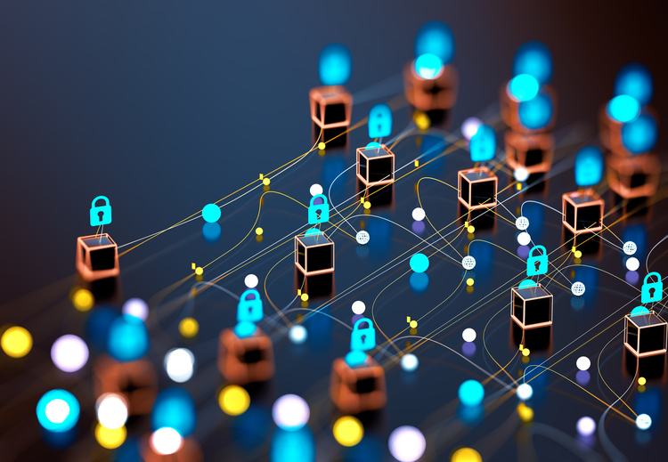 Connected wires with padlock icons symbolising data. 